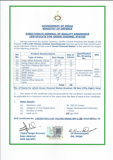 Certificate for Green Channel Status