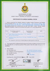 Ministry of Defence - Green Channel Certificate